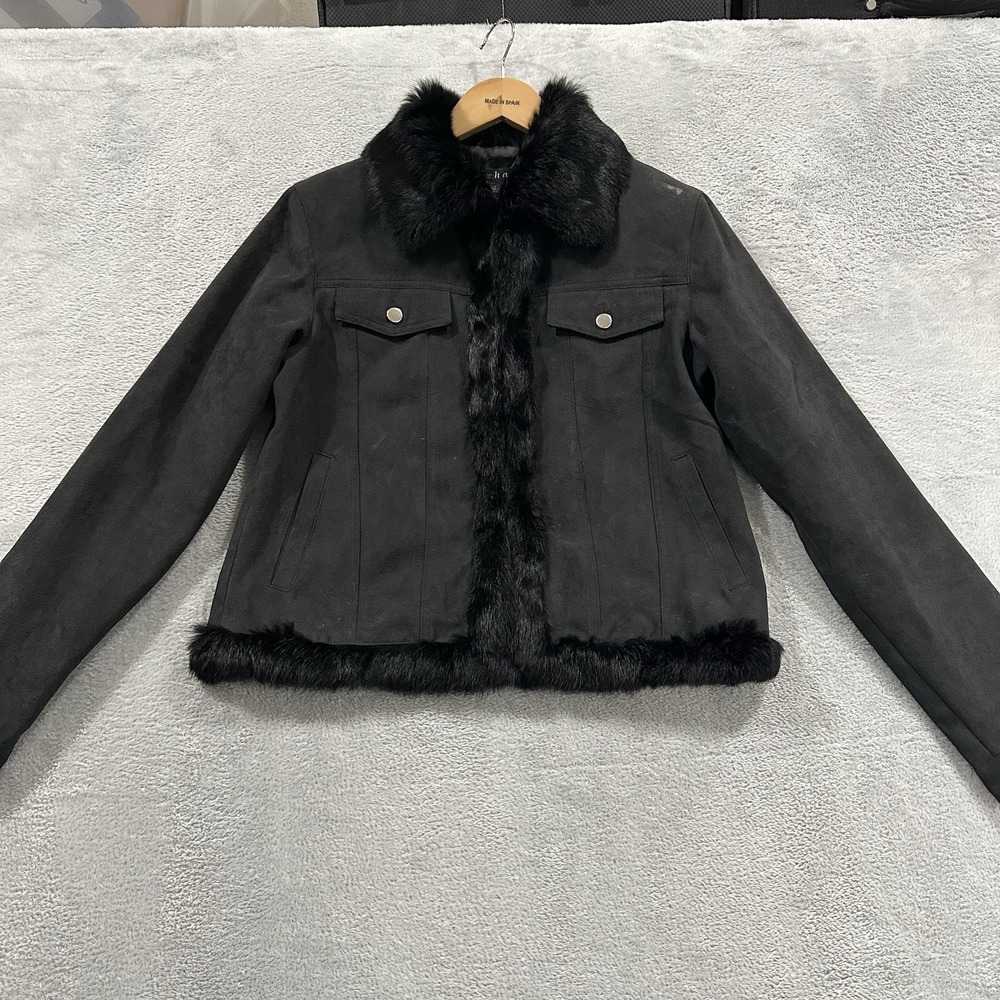 Mechant Faux Leather Suede Fur Jacket Women's S Black 90s Y2K Grung Punk Rock